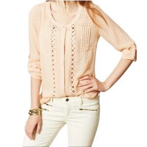 Anthropologie Meadow Rue Adoria Button Down Blouse in Peach Size Medium
